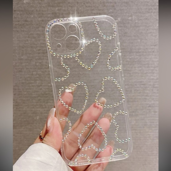 New Clear Iridescent Hearts iPhone 13 Phone Case - Picture 1 of 5